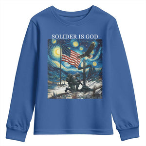 Solider Army Christian Youth Sweatshirt Cross Starry Night Faith Patriotic Jesus TS14 Royal Blue Print Your Wear