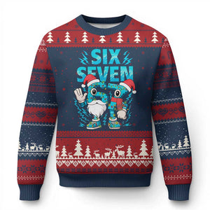 67 Six Seven Xmas Ugly Christmas Sweater Funny Italian Brainrot Meme TS14 Navy Red Print Your Wear