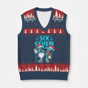 67 Six Seven Xmas V-Neck Knit Sweater Vest Funny Italian Brainrot Meme TS14 Navy Red Print Your Wear