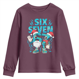 67 Six Seven Christmas Youth Sweatshirt Funny Italian Brainrot Meme TS14 Maroon Print Your Wear