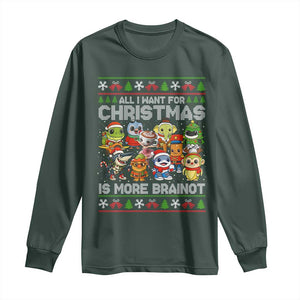 Italian Brainrot Christmas Meme Long Sleeve Shirt All I Want For Xmas Is More Brainot TS14 Dark Forest Green Print Your Wear