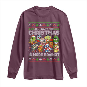 Italian Brainrot Christmas Meme Long Sleeve Shirt All I Want For Xmas Is More Brainot TS14 Maroon Print Your Wear