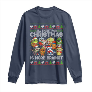 Italian Brainrot Christmas Meme Long Sleeve Shirt All I Want For Xmas Is More Brainot TS14 Navy Print Your Wear