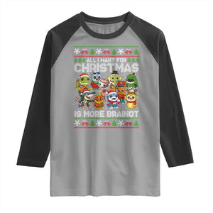 Italian Brainrot Christmas Meme Raglan Shirt All I Want For Xmas Is More Brainot TS14 Sport Gray Black Print Your Wear