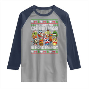 Italian Brainrot Christmas Meme Raglan Shirt All I Want For Xmas Is More Brainot TS14 Sport Gray Navy Print Your Wear