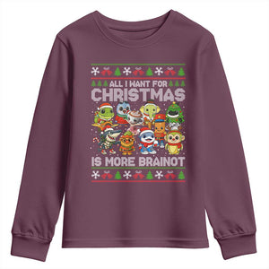 Italian Brainrot Christmas Meme Youth Sweatshirt All I Want For Xmas Is More Brainot TS14 Maroon Print Your Wear