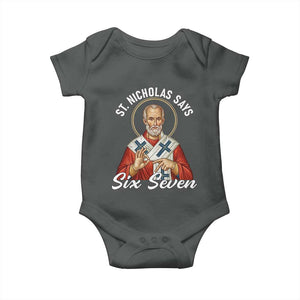 Funny Six Seven Meme Baby Onesie Saint Nicholas Says 67 Gen Alpha Slang TS14 Dark Heather Print Your Wear