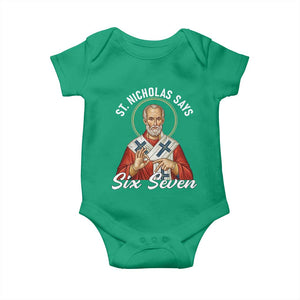 Funny Six Seven Meme Baby Onesie Saint Nicholas Says 67 Gen Alpha Slang TS14 Irish Green Print Your Wear