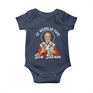 Funny Six Seven Meme Baby Onesie Saint Nicholas Says 67 Gen Alpha Slang TS14 Navy Print Your Wear