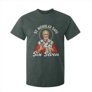 Funny Six Seven Meme T Shirt For Kid Saint Nicholas Says 67 Gen Alpha Slang TS14 Dark Forest Green Print Your Wear