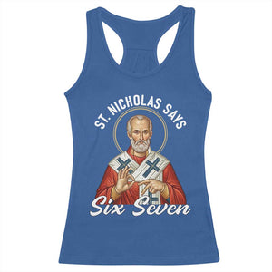 Funny Six Seven Meme Racerback Tank Top Saint Nicholas Says 67 Gen Alpha Slang TS14 Royal Blue Print Your Wear