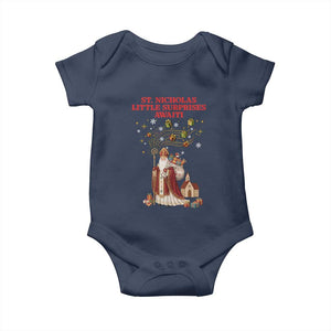 Saint Nicholas Santa Claus Christmas Baby Onesie Little Surprises Awaiti TS14 Navy Print Your Wear
