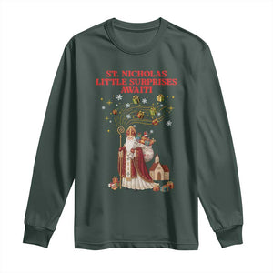 Saint Nicholas Santa Claus Christmas Long Sleeve Shirt Little Surprises Awaiti TS14 Dark Forest Green Print Your Wear