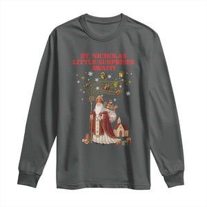 Saint Nicholas Santa Claus Christmas Long Sleeve Shirt Little Surprises Awaiti TS14 Dark Heather Print Your Wear