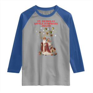 Saint Nicholas Santa Claus Christmas Raglan Shirt Little Surprises Awaiti TS14 Sport Gray Royal Print Your Wear