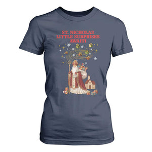 Saint Nicholas Santa Claus Christmas T Shirt For Women Little Surprises Awaiti TS14 Navy Print Your Wear