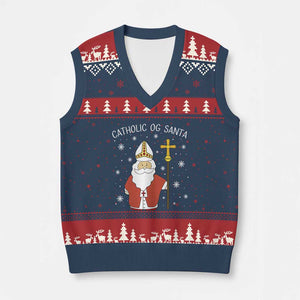 Saint Nicholas Catholic Xmas V-Neck Knit Sweater Vest TS14 Navy Red Print Your Wear