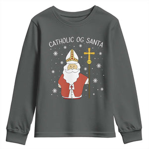 Saint Nicholas Catholic Christmas Youth Sweatshirt TS14 Dark Heather Print Your Wear