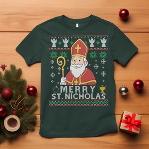 Saint Nicholas Santa Claus Christmas T Shirt TS14 Dark Forest Green Print Your Wear