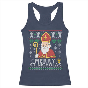 Saint Nicholas Santa Claus Christmas Racerback Tank Top TS14 Navy Print Your Wear