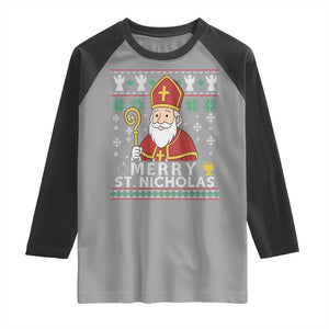 Saint Nicholas Santa Claus Christmas Raglan Shirt TS14 Sport Gray Black Print Your Wear