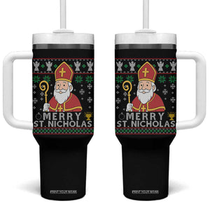 Saint Nicholas Santa Claus Christmas Tumbler With Handle TS14 One Size: 40 oz Black Print Your Wear
