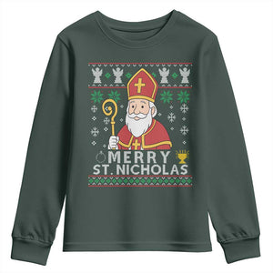 Saint Nicholas Santa Claus Christmas Youth Sweatshirt TS14 Dark Forest Green Print Your Wear