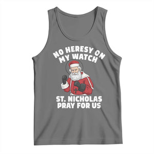 Funny Saint Nicholas Christmas Tank Top No Heresy On My Watch St Nicholas Pray For Us Saint Nick's TS14 Black Heather Print Your Wear
