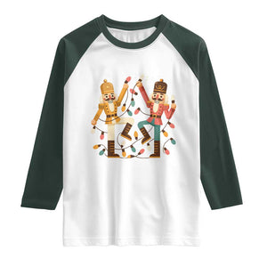 Funny Nutcracker Christmas Raglan Shirt Let Us Get Crackin TS14 White Dark Forest Green Print Your Wear