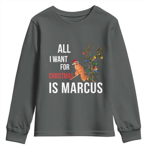 Marcus The Worm Robert Christmas Meme Youth Sweatshirt All I Want For Xmas Is Marcus TS14 Dark Heather Print Your Wear