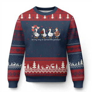 Silly Goose Christian Valentine Gospel Ugly Christmas Sweater On My Way To Spread The Goosepel TS14 Navy Red Print Your Wear