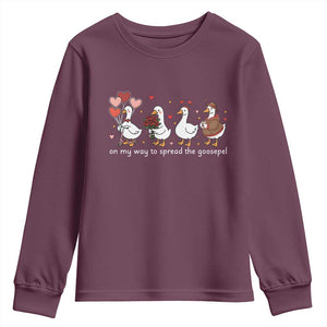 Silly Goose Christian Valentine Gospel Youth Sweatshirt On My Way To Spread The Goosepel TS14 Maroon Print Your Wear