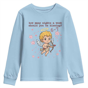 67 Valentine Meme Youth Sweatshirt Funny Six Seven Cupid Saying TS14 Light Blue Print Your Wear