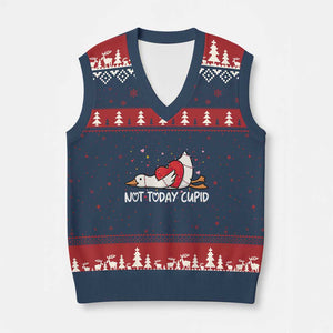 Silly Goose Valentine V-Neck Knit Sweater Vest Not Today Cupid TS14 Navy Red Print Your Wear
