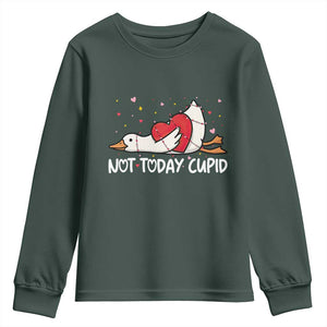 Silly Goose Valentine Youth Sweatshirt Not Today Cupid TS14 Dark Forest Green Print Your Wear
