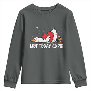 Silly Goose Valentine Youth Sweatshirt Not Today Cupid TS14 Dark Heather Print Your Wear