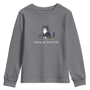 Doing My Best-ish Youth Sweatshirt Funny Cat Sarcastic Joke TS14 Charcoal Print Your Wear