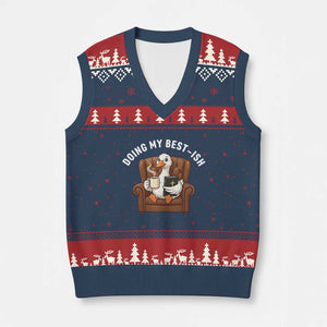 Doing My Best-ish V-Neck Knit Sweater Vest Funny Silly Goose Sarcastic Joke TS14 Navy Red Print Your Wear