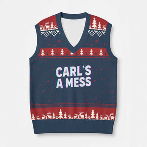 Carl's a Mess V-Neck Knit Sweater Vest Funny Reality TV TS14 Navy Red Print Your Wear