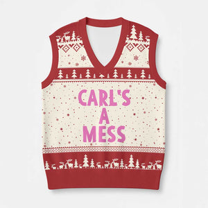 Carl's a Mess V-Neck Knit Sweater Vest Viral Reality TV Quote Meme TS14 Beige Red Print Your Wear
