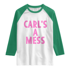 Carl's a Mess Raglan Shirt Viral Reality TV Quote Meme TS14 White Kelly Green Print Your Wear