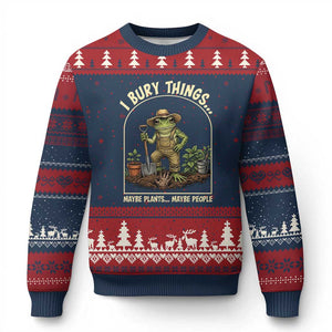 I Bury Things Maybe Plants Maybe People Ugly Christmas Sweater Funny Gardening Frog Meme TS14 Navy Red Print Your Wear