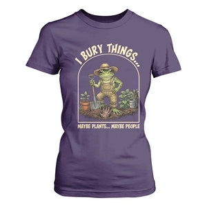 I Bury Things Maybe Plants Maybe People T Shirt For Women Funny Gardening Frog Meme TS14 Purple Print Your Wear