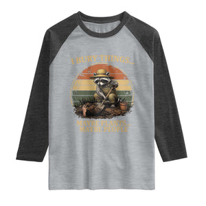 I Bury Things Maybe Plants Maybe People Raglan Shirt Funny Gardening Raccoon Meme TS14 Heather Gray Heather Charcoal Print Your Wear