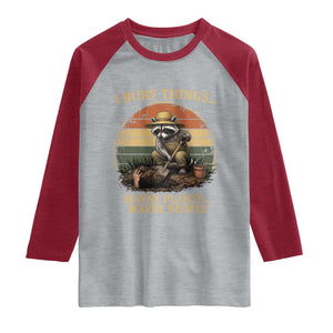 I Bury Things Maybe Plants Maybe People Raglan Shirt Funny Gardening Raccoon Meme TS14 Heather Gray Heather Red Print Your Wear