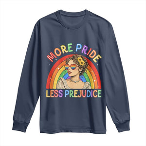 More Pride Less Prejudice Long Sleeve Shirt Pride Month LGBTQ Gay Lesbian TS14 Navy Print Your Wear