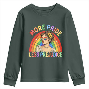 More Pride Less Prejudice Youth Sweatshirt Pride Month LGBTQ Gay Lesbian TS14 Dark Forest Green Print Your Wear