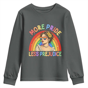 More Pride Less Prejudice Youth Sweatshirt Pride Month LGBTQ Gay Lesbian TS14 Dark Heather Print Your Wear