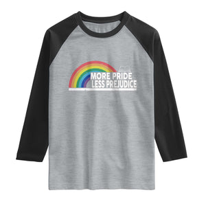 More Pride Less Prejudice Raglan Shirt Pride Month LGBTQ TS14 Heather Gray Black Print Your Wear