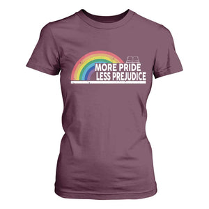 More Pride Less Prejudice T Shirt For Women Pride Month LGBTQ TS14 Maroon Print Your Wear